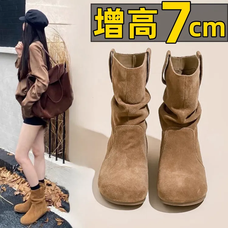 网红复古内增高真皮勃肯马丁靴子潮2025秋季新款小个子女棕色短靴