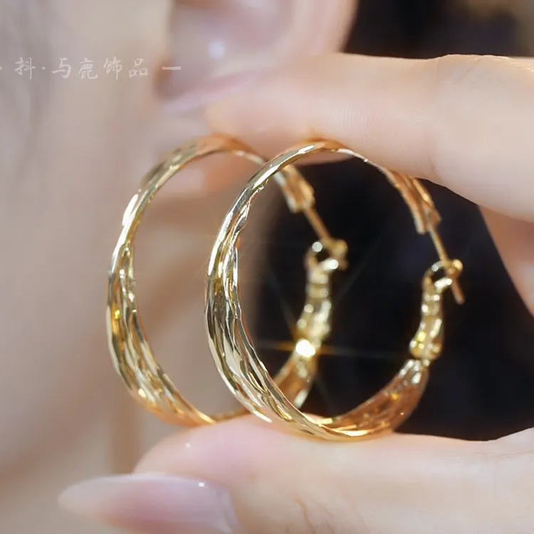 铜合金合成锆石耳饰 925银针时尚百搭圈圈耳环简约个性大气耳圈