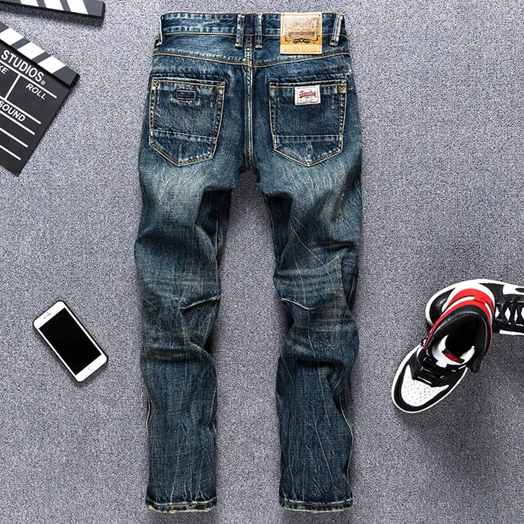 秋冬款潮牌经典美式复古牛仔裤男士宽松直筒个性时尚经典青年裤子