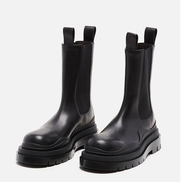 正确男女bv靴子黑色马丁百搭烟筒真皮中筒切尔西增高鞋cos短靴