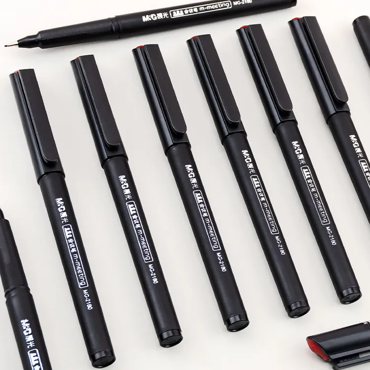 晨光会议笔2180小红帽水性纤维笔头0.5绘图针管办公用黑色签字笔