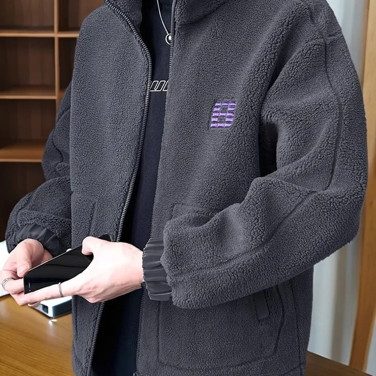 富比莫维羊羔毛外套男士秋冬季新款摇粒绒加厚羽绒棉服男冬装