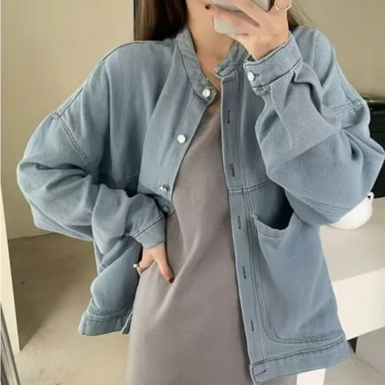 韩版早秋显瘦穿搭时髦精的牛仔洗水休闲宽松外套5951