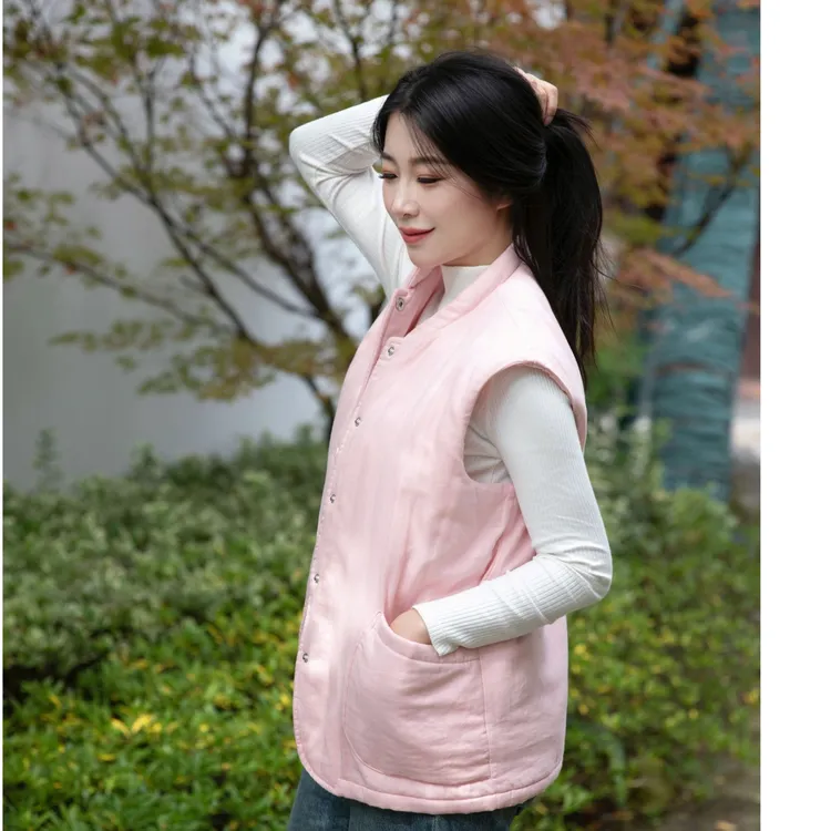 宜色家冬季三层加棉加厚全棉双层纱布软糯马夹马甲保暖睡衣可外穿