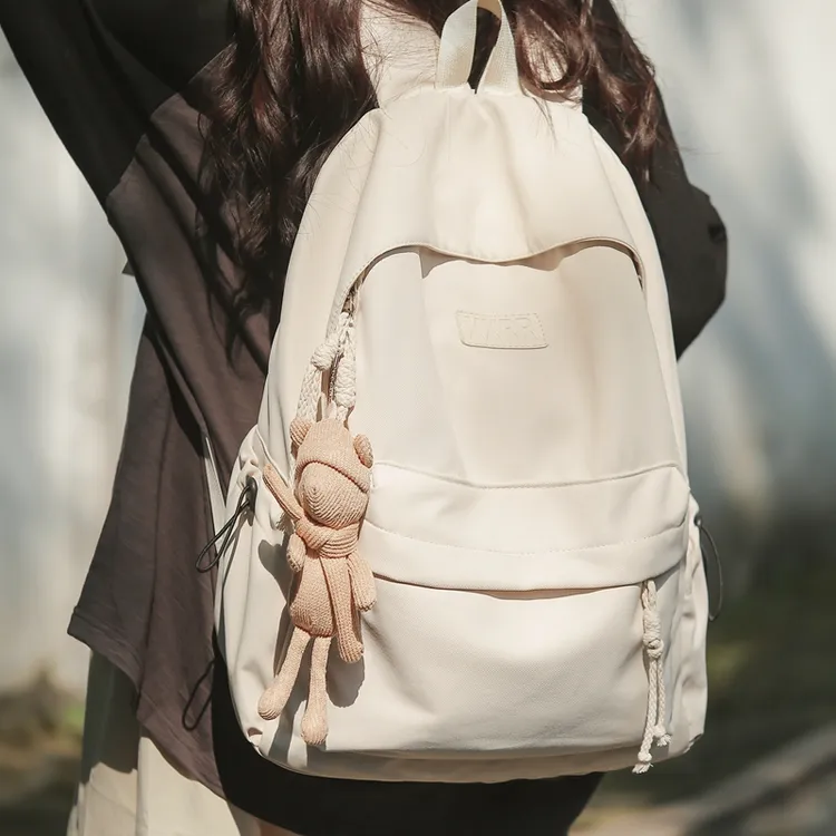 2024新款书包女大学生简约纯色大容量背包初中生高中生休闲双肩包