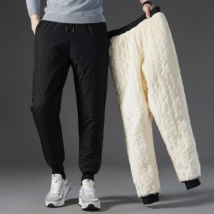 秋冬季特厚羊羔绒裤子男北方大码防风保暖丝棉裤外卖骑手防寒长裤