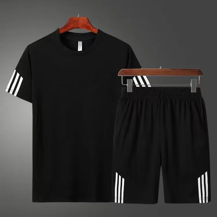 速干套装男女夏季运动休闲跑步两件套短袖短裤工服定制图案logo