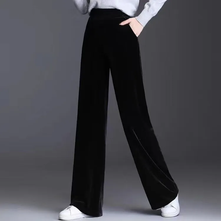 （80—180斤）新款丝绒女高腰垂感显瘦百搭裤长裤修身时尚直筒裤