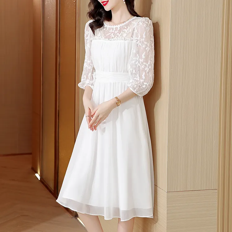 prfs9997法式刺绣白色连衣裙女新款时尚气质收腰高级感减龄仙女裙