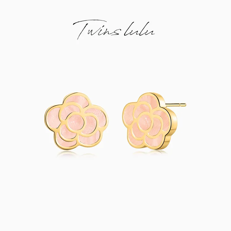 铜合金珐琅耳饰 【官方正品】经典轻奢时尚小香风山茶花耳钉TSL1350