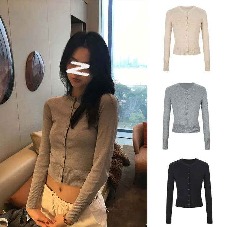 Moses Queen/魔西女王美式复古针织开衫女秋修身长袖上衣毛衣外套