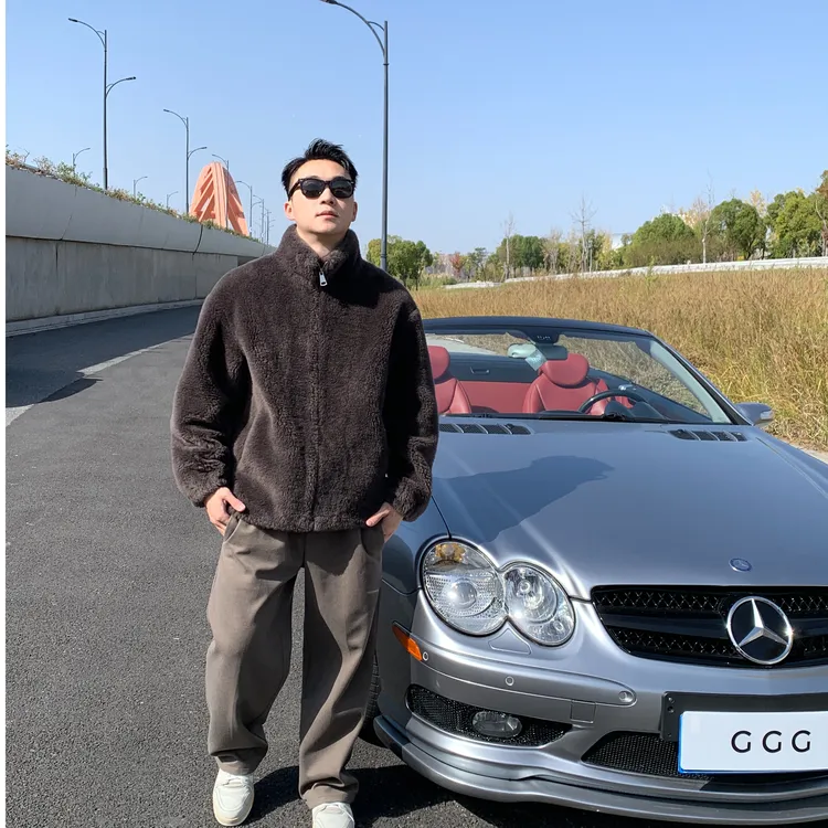 双面穿日系港风澳洲绵羊毛颗粒男外套立领夹克大衣秋冬100%真羊毛
