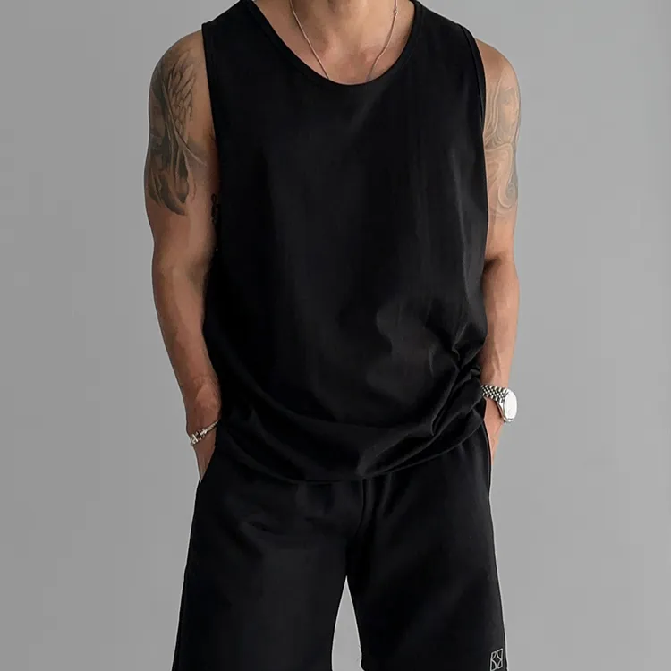 黑色坎肩无袖T恤男士爆款2025新款夏季美式重磅休闲百搭简约背心