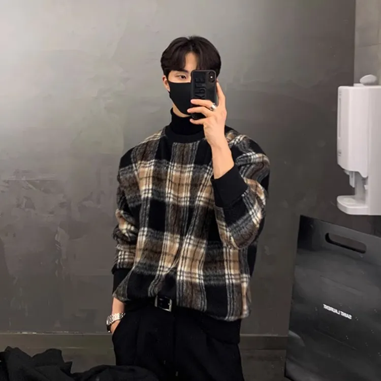 羊毛针织毛衣男款秋冬季高级感宽松慵懒风潮流休闲男士青少年上衣