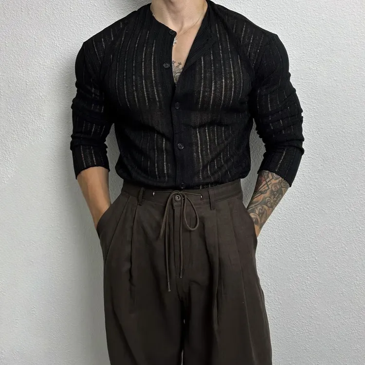 黑色长袖T恤针织衫春秋季男款潮流高端上档次内搭高级感男士上衣