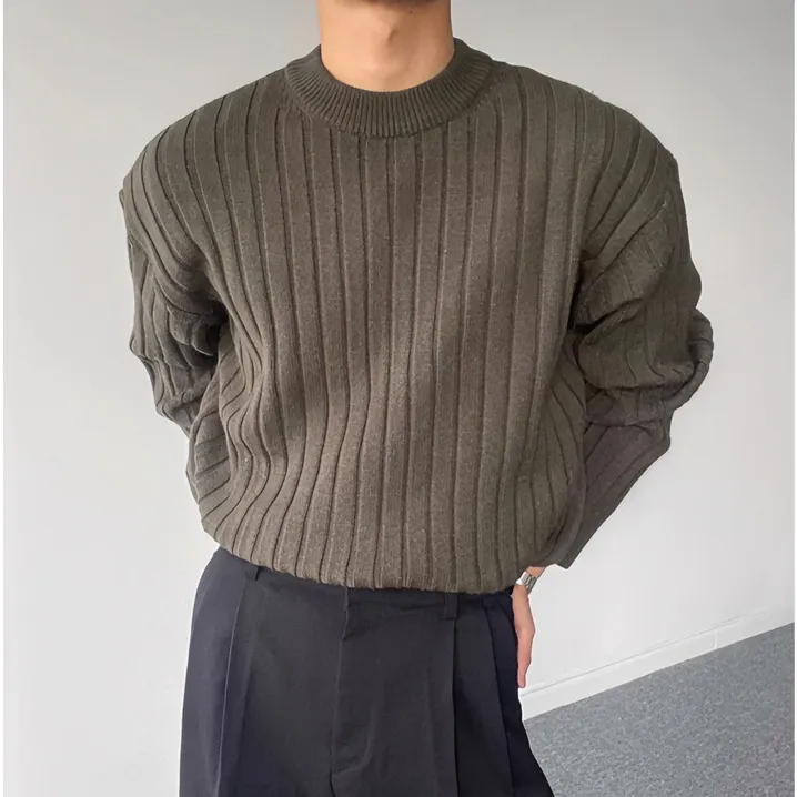 纯色圆领内搭毛衣男士秋冬网红款宽松慵懒风高级感休闲针织打底衫