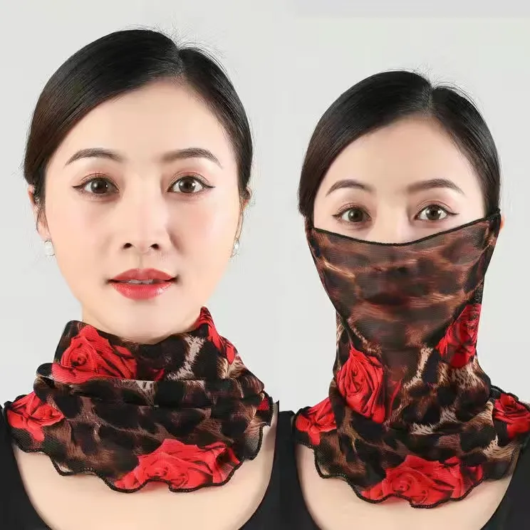 多功能可挂耳小丝巾护脖薄款围脖面纱时尚春夏女春秋网红成人透气