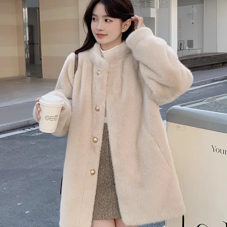 2024冬季新款毛毛外套女皮毛一体立领气质名媛大衣