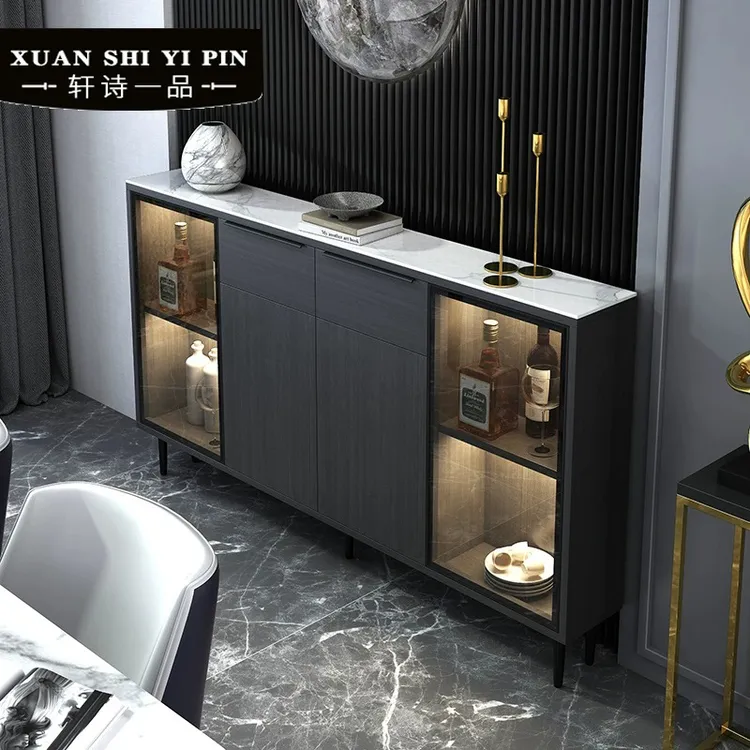 轻奢岩板超薄餐边柜酒柜一体窄型家用厨房实木茶水客厅靠墙储物柜
