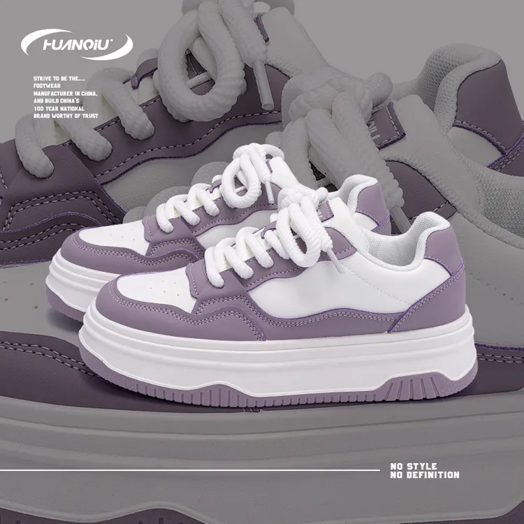 HUANQIU/环球米紫休闲板鞋女鞋2024新款百搭厚底增高小众学生鞋子