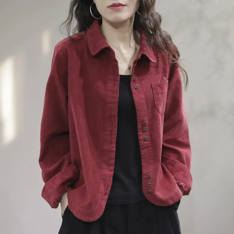 灯芯绒长袖衬衫外套女2025早春新款文艺休闲时尚翻领衬衣洋气开衫