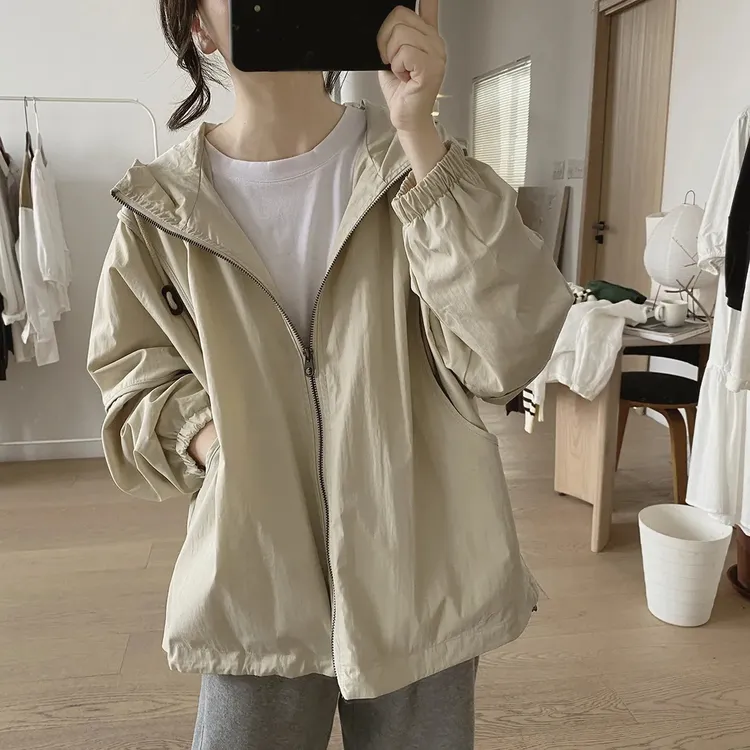 连帽外套女士春秋季新款宽松大码显瘦韩版减龄小众设计感长袖上衣