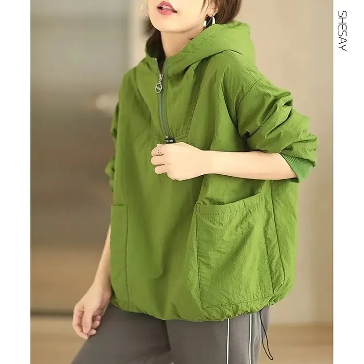 夹棉卫衣女2025秋上新文艺休闲连帽外穿保暖舒适宽松随性棉服外套