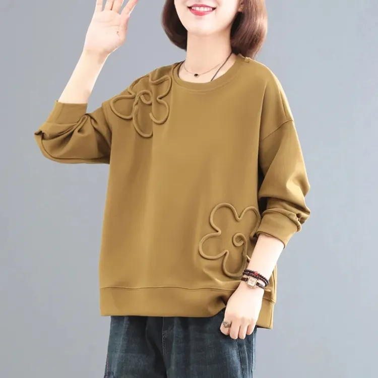 长袖圆领薄款卫衣女士2025春季新款韩版宽松时尚大码遮肉休闲上衣
