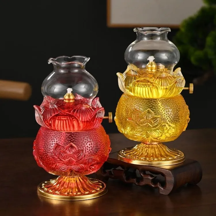 无烟油灯灯座家用酥油灯油灯烛台琉璃莲花防风