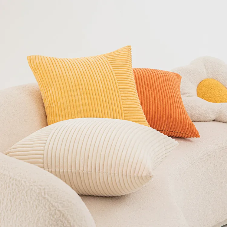灯芯绒拼接抱枕套现代简约ins风 客厅沙发靠垫纯色腰枕靠枕套靠包
