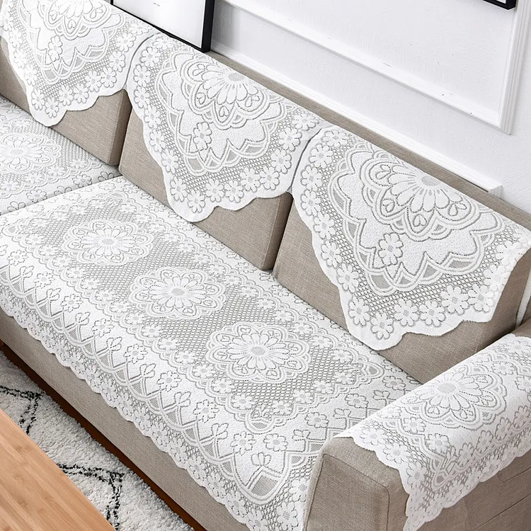 沙发巾扶手靠背巾白色蕾丝沙发垫纱巾镂空 三角方巾坐垫盖巾罩套
