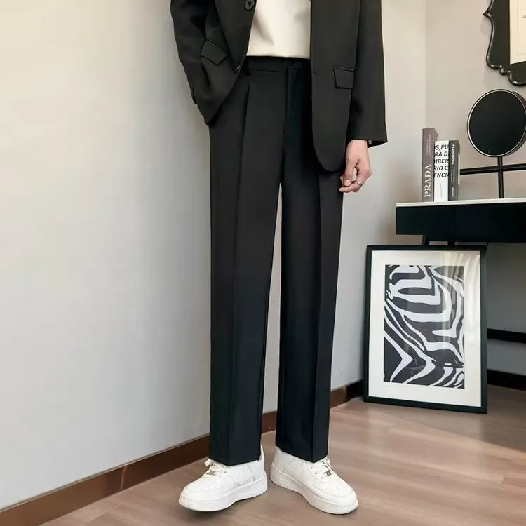 西装裤男士宽松直筒潮流九分休闲裤子秋季高级垂坠感阔腿长裤男