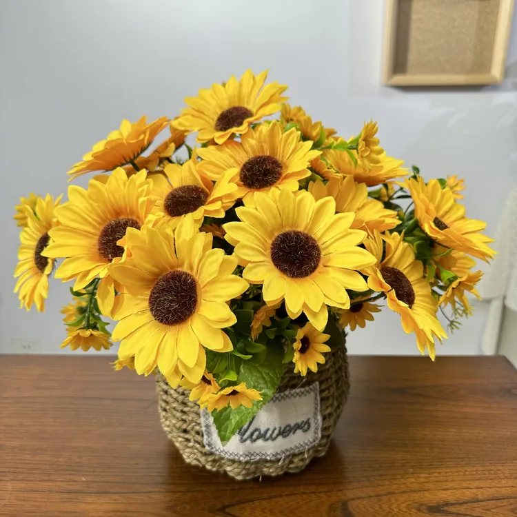 向日葵假花仿真花摆设客厅餐桌花艺摆件家居装饰塑料花束绢花盆栽
