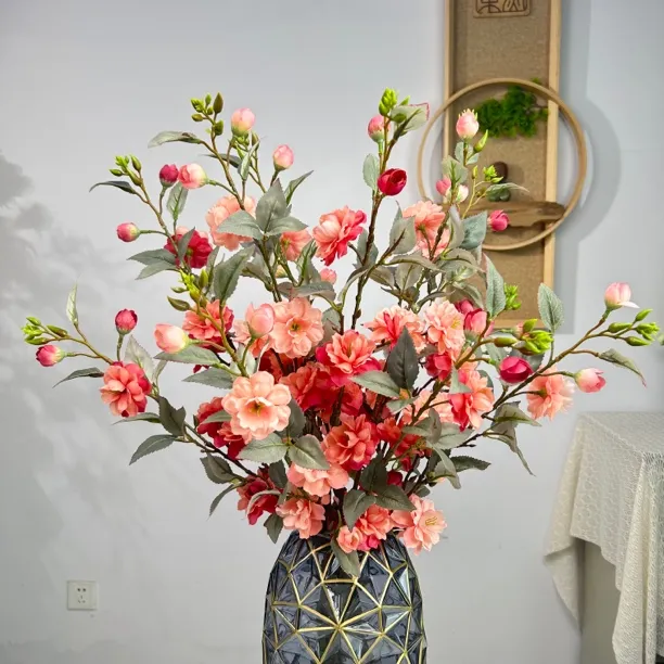 野山茶花高端仿真花假花花卉装饰摆件客厅电视柜玄关餐桌拍摄摆设