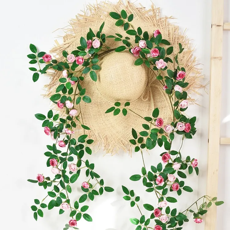 仿真玫瑰花藤蔷薇藤蔓假花装饰空调管道缠绕塑料藤条墙面植物遮挡