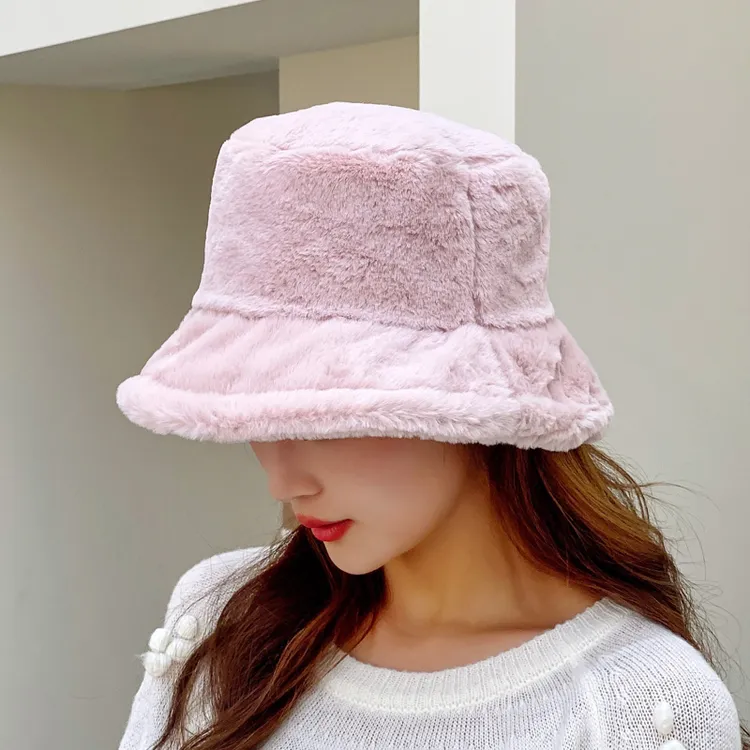秋冬帽子女仿兔毛水桶帽日系可爱毛绒韩版时尚渔夫帽保暖加厚盆帽