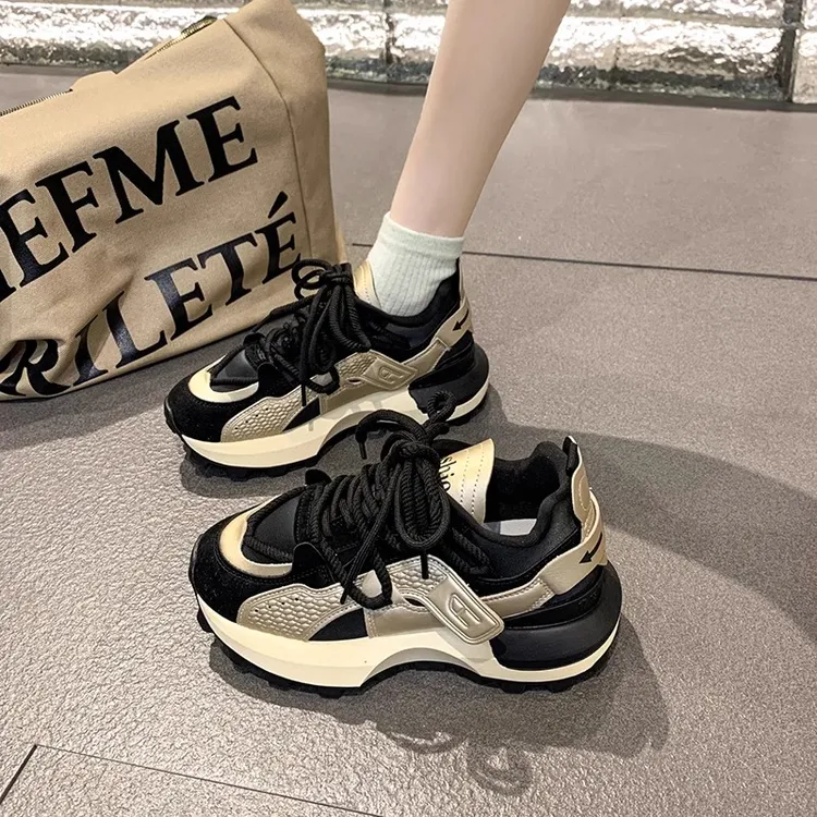 真皮老爹鞋女款2024新款春秋款厚底增高休闲鞋秋冬跑步轻便运动鞋