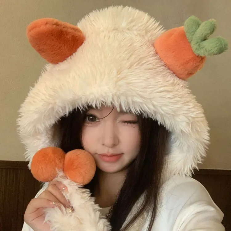 【显脸小】可爱胡萝卜帽子女冬季毛茸茸雷锋帽显脸小保暖加厚抗寒
