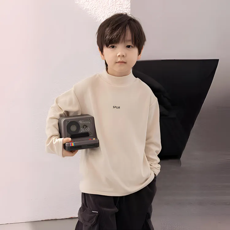 儿童长袖T恤德绒内搭打底衫男童秋冬宝宝半高领时尚童装男孩上衣