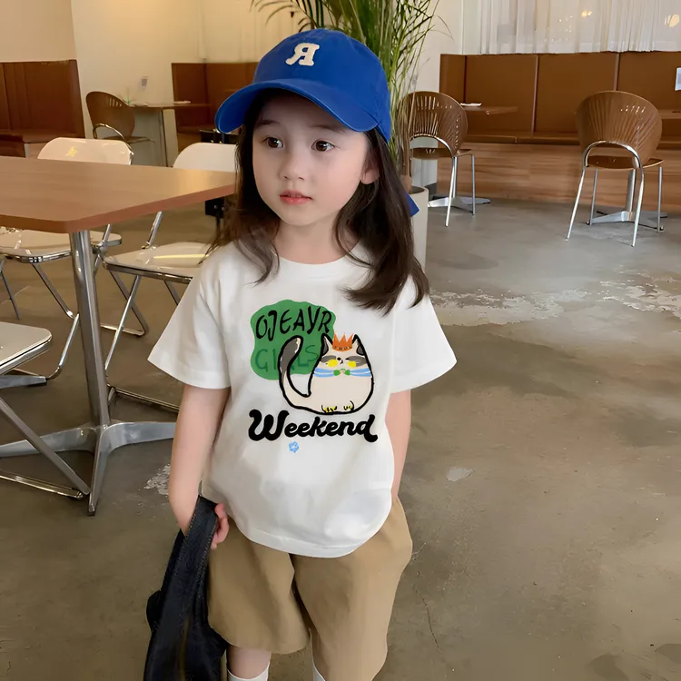 儿童短袖纯棉T恤女童上衣男童打底衫夏季洋气宽松小女孩半袖白色