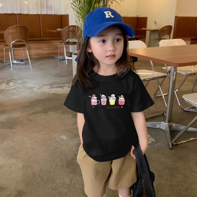 中大童装短袖t恤宝宝女童纯棉夏装宽松正肩白色半袖儿童上衣服潮