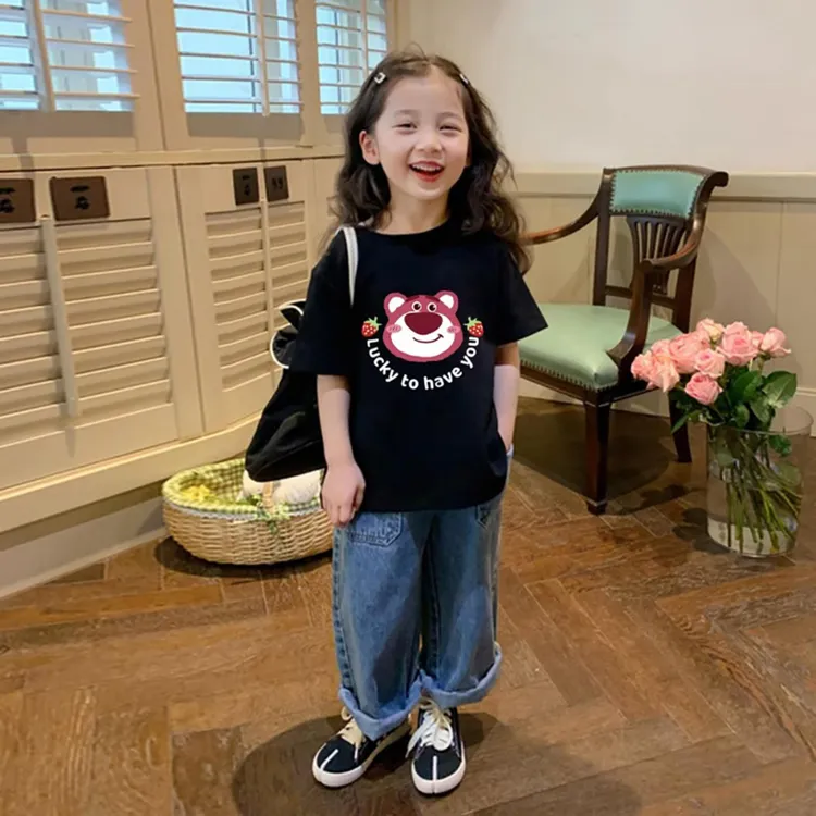 儿童装T恤男女童短袖纯棉卡通草莓熊宝宝体恤中大童夏季衣服潮款