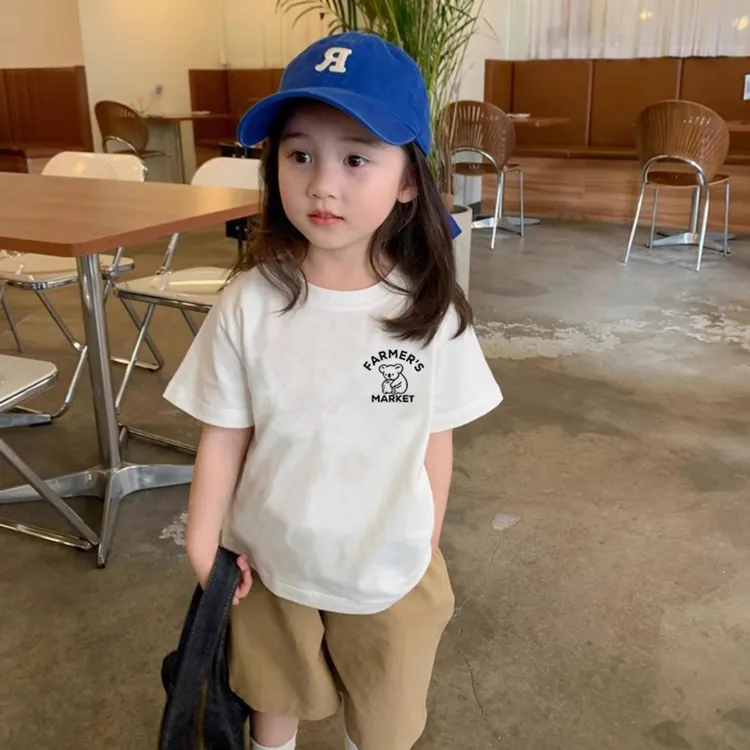 儿童装男女童短袖t恤纯棉夏季洋气中大童宽松体恤白色半袖上衣服