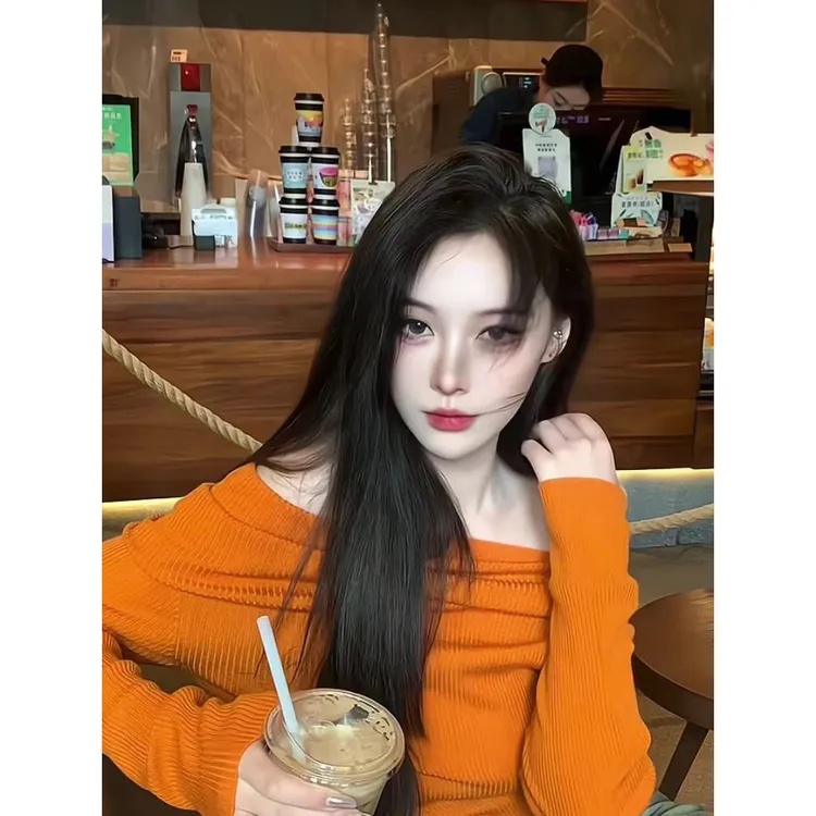 一字肩针织衫女秋季超好看纯欲风气质小个子修身显瘦紧身长袖上衣