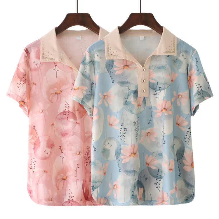 年轻妈妈夏装2025新款冰丝短袖T恤洋气上衣50-60岁中老年时尚套装