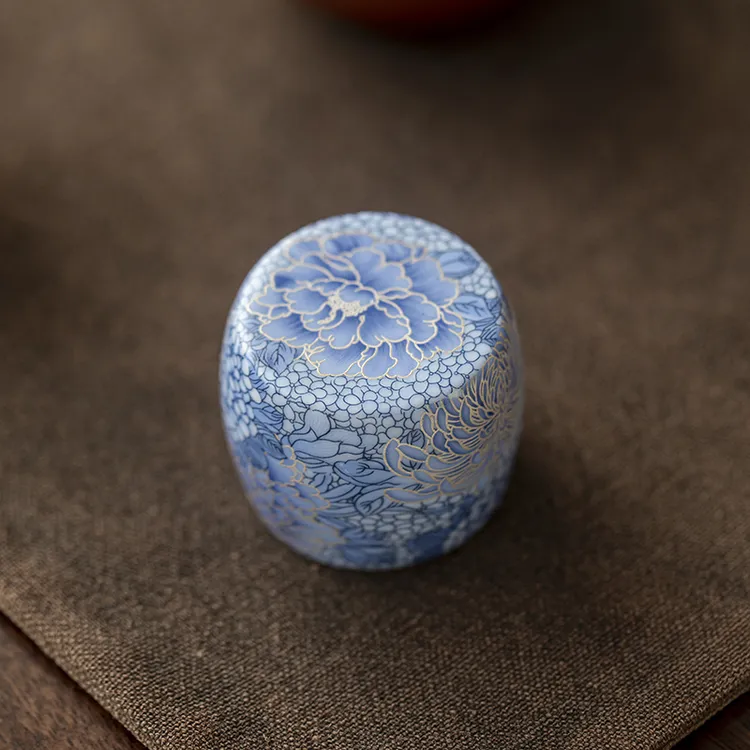 青花掐丝银龙盖置高档缠枝中式家用国风轻奢陶瓷牡丹茶具零配件瓷
