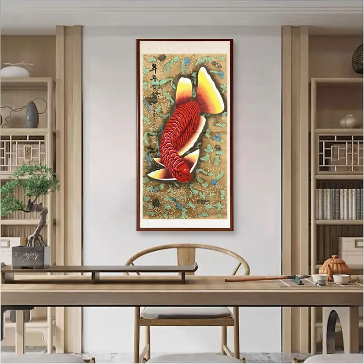 孙献良老师作品年年有余花鸟画玄关客厅装饰画