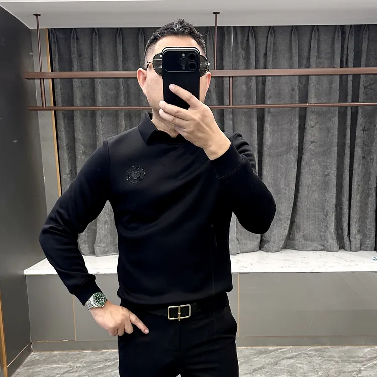 2025春季新款男士长袖时尚潮流休闲加绒百搭修身加厚卫衣6000-1