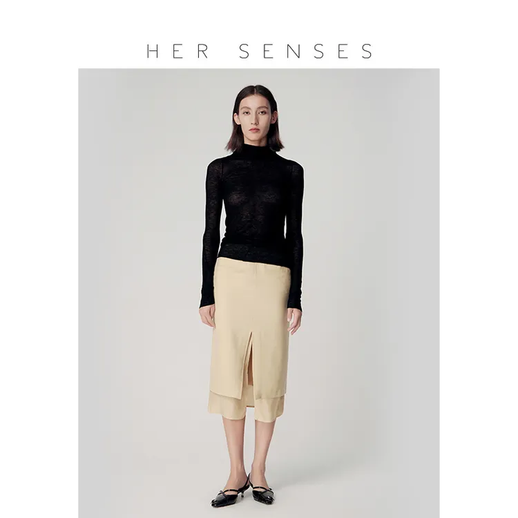 HER SENSES/何识时装系列简约水溶羊毛高领罗纹针织打底衫WTP30