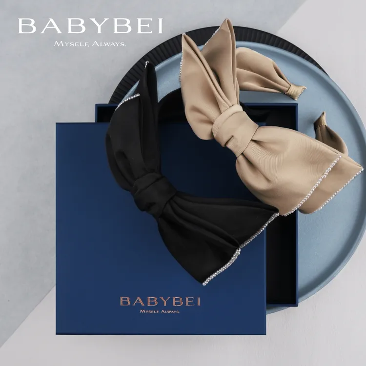 BABYBEI/初贝素素高亮珠超宽版发箍双层蝶排珠高颅顶优雅甜美黑米